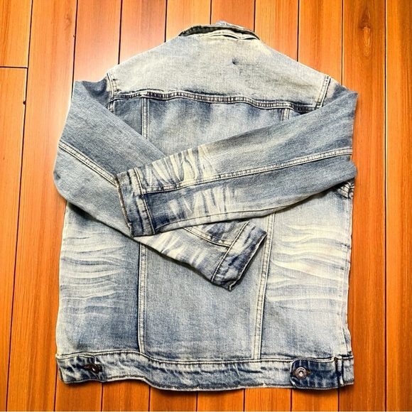 🧢 Evolution in Design Youth Denim Jacket Sz L (14–16) Distressed Look - Picture 10 of 13